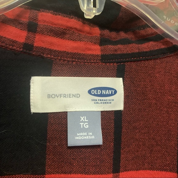 Old Navy red black Buffalo print boyfriend shirt XL - Picture 6 of 8